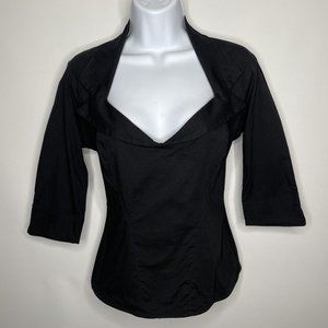 Pinup Couture PUG Retro 50s Doris Fitted Blouse Top Black Sateen